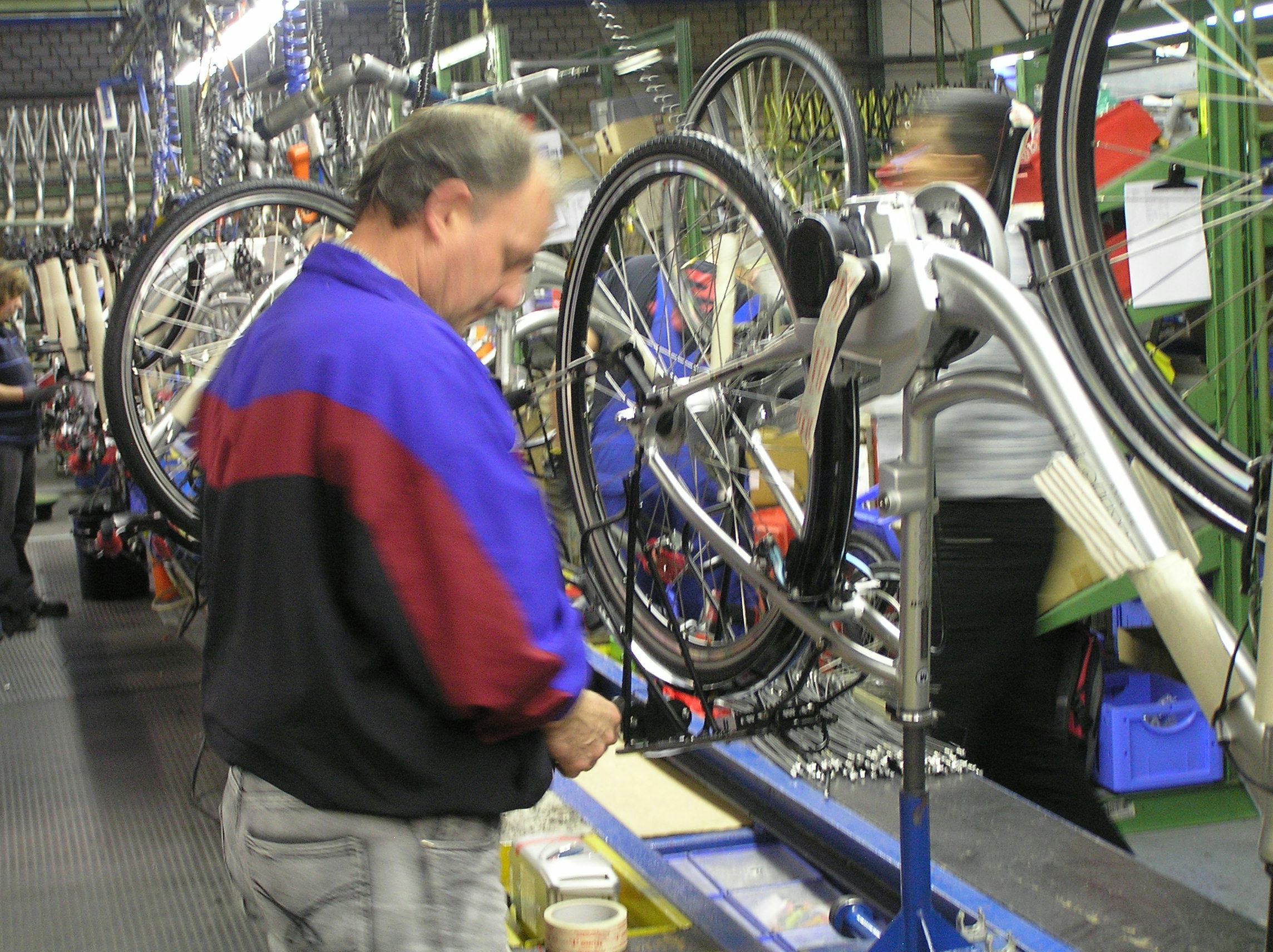 Pictured here is production at Germany’s largest facility; Derby Cycle. Last year Germany’s e-bikes export was up big; by 63%. – Photo Bike Europe 